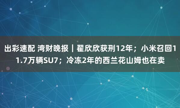 出彩速配 湾财晚报｜翟欣欣获刑12年；小米召回11.7万辆SU7；冷冻2年的西兰花山姆也在卖