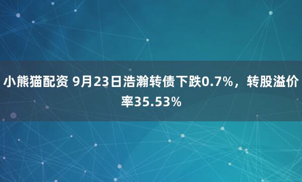 小熊猫配资 9月23日浩瀚转债下跌0.7%，转股溢价率35.53%